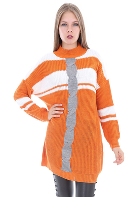 15318 SAÇ ÖRGÜ TRİKO KAZAK - Turuncu - BİGDART
