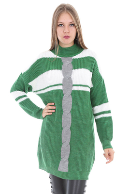 15318 SAÇ ÖRGÜ TRİKO KAZAK - Yeşil - BİGDART