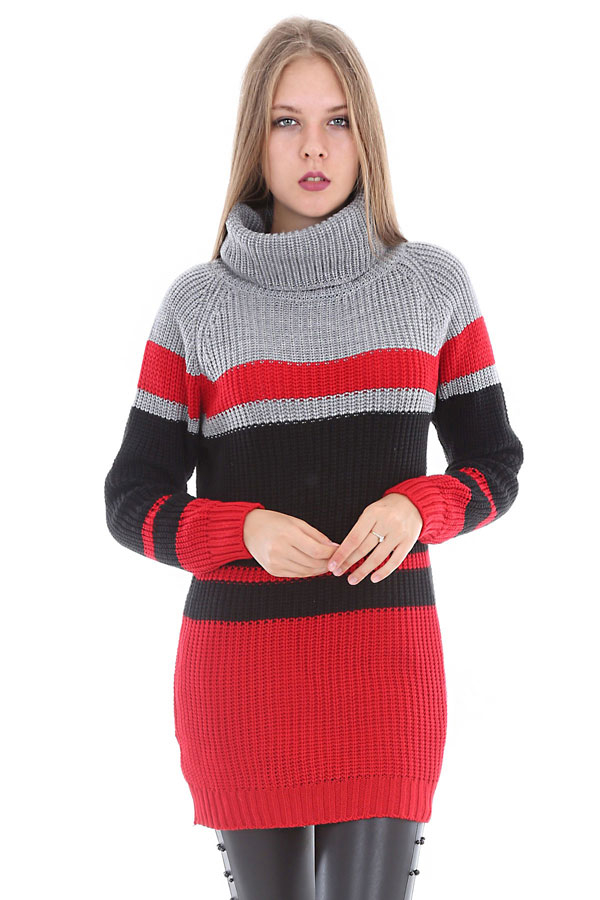 15319 DEGAJE YAKA TRİKO TUNİK - Kırmızı - BİGDART