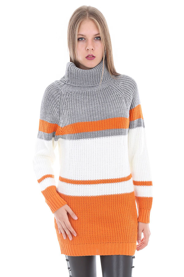 15319 DEGAJE YAKA TRİKO TUNİK - Turuncu - BİGDART