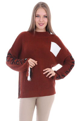 15320 KOLLARI YAZILI TRİKO KAZAK - Kiremit - BİGDART