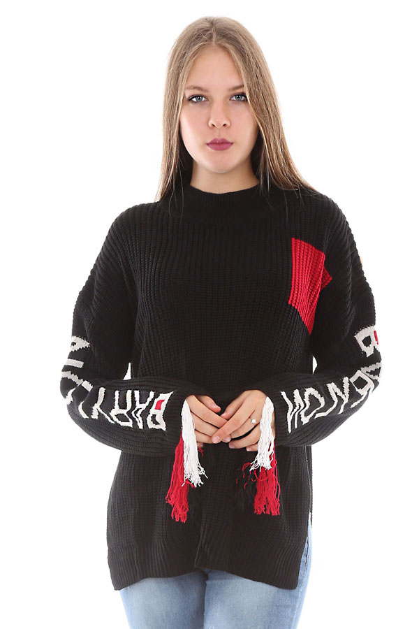 15320 KOLLARI YAZILI TRİKO KAZAK - Siyah - BİGDART