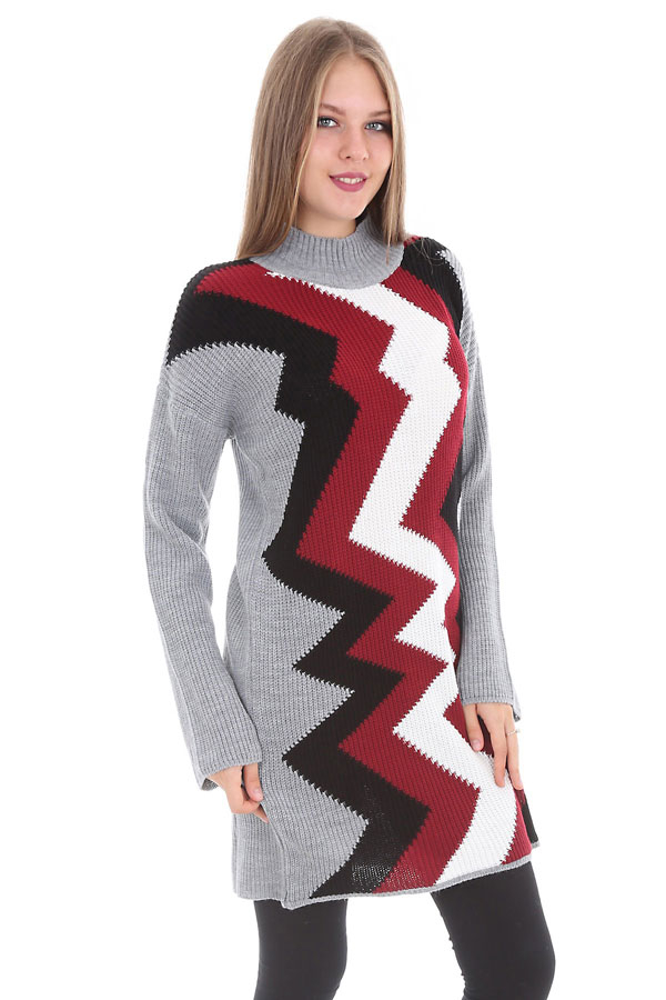 15323 ZİGZAG DESENLİ TRİKO TUNİK - Gri - BİGDART