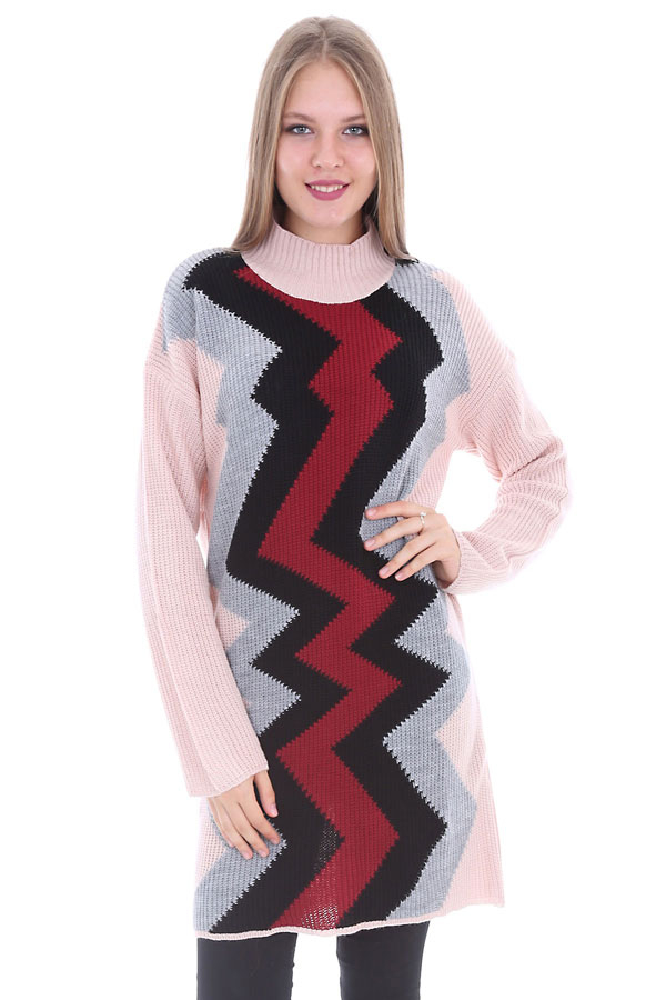 15323 ZİGZAG DESENLİ TRİKO TUNİK - Pudra - BİGDART