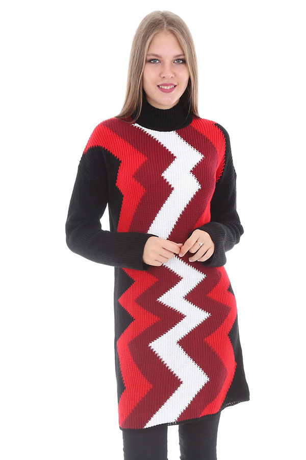 15323 ZİGZAG DESENLİ TRİKO TUNİK - Siyah - BİGDART