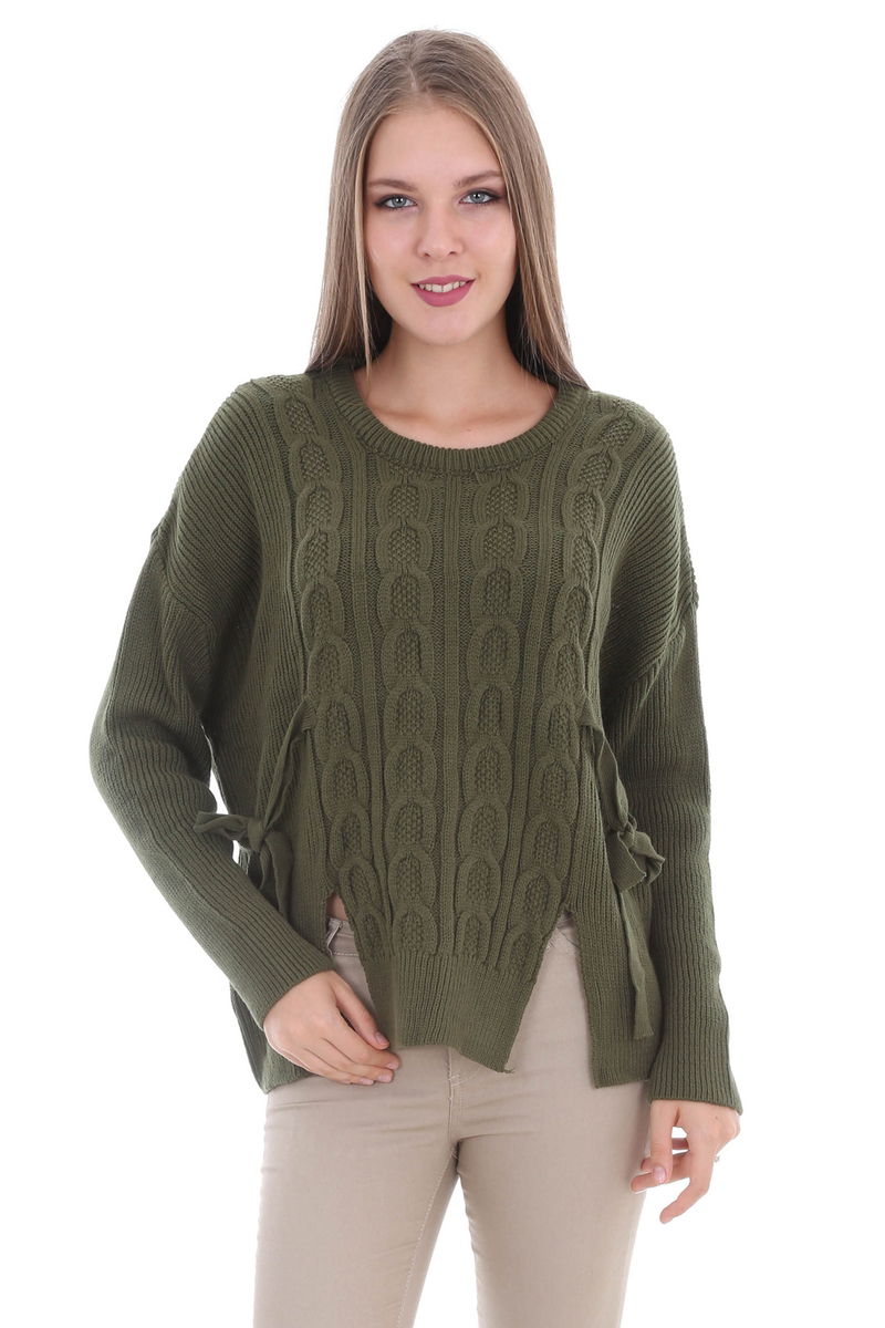 15325 ZİNCİR DESENLİ TRİKO KAZAK - Haki - BİGDART