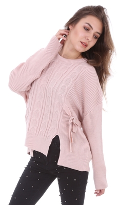 15325 ZİNCİR DESENLİ TRİKO KAZAK - Pudra - BİGDART