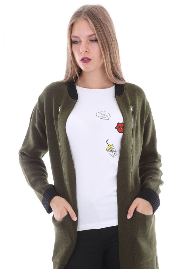 15331 FERMUAR DETAYLI TRİKO HIRKA - Haki - BİGDART