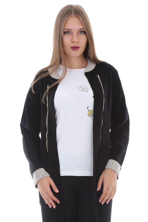 15331 FERMUAR DETAYLI TRİKO HIRKA - Siyah - BİGDART