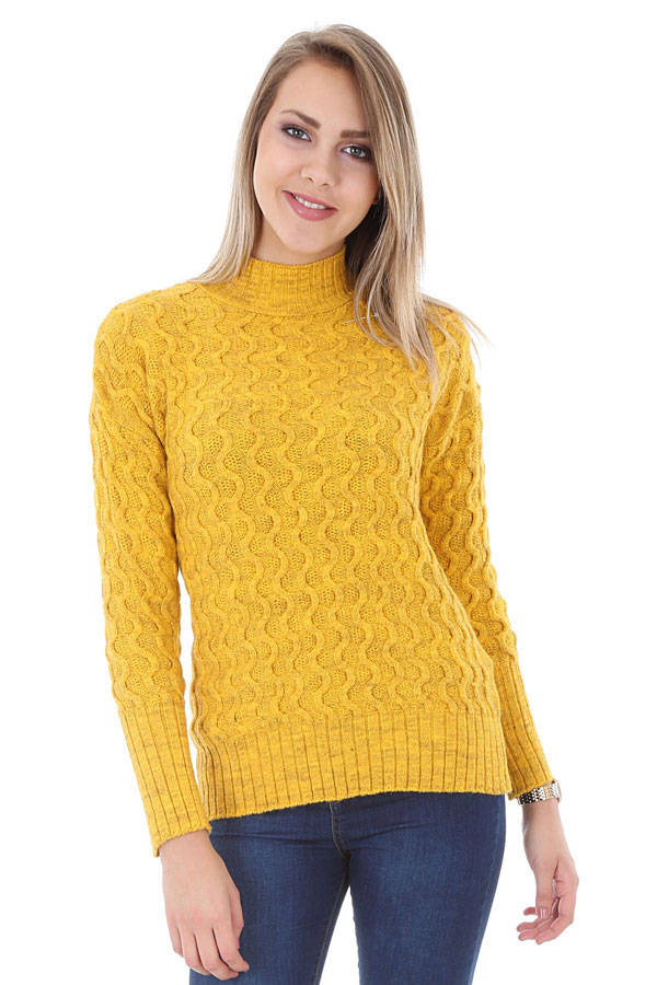 15568 FİTİL DESENLİ TRİKO KAZAK - Sarı - BİGDART