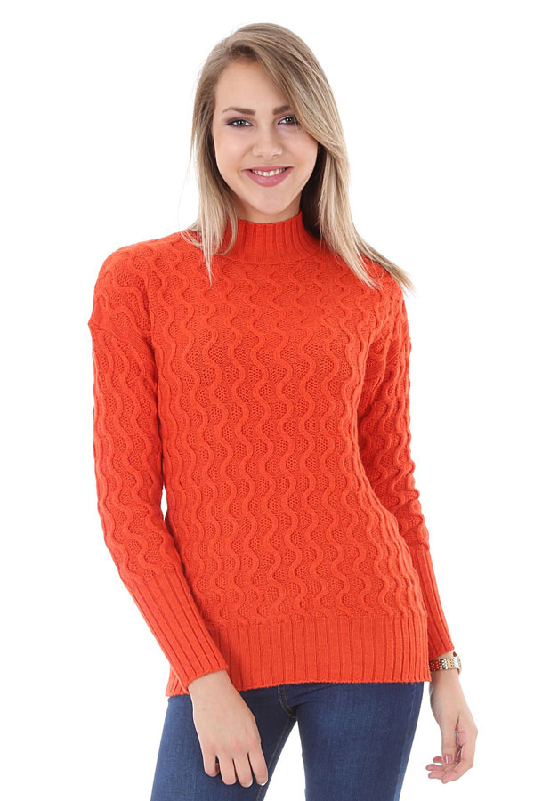 15568 FİTİL DESENLİ TRİKO KAZAK - Turuncu - BİGDART