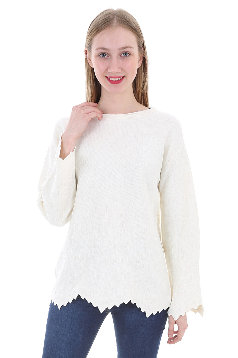 15576 ETEKLERİ ZİKZAK DESENLİ KAZAK - Ekru - BİGDART