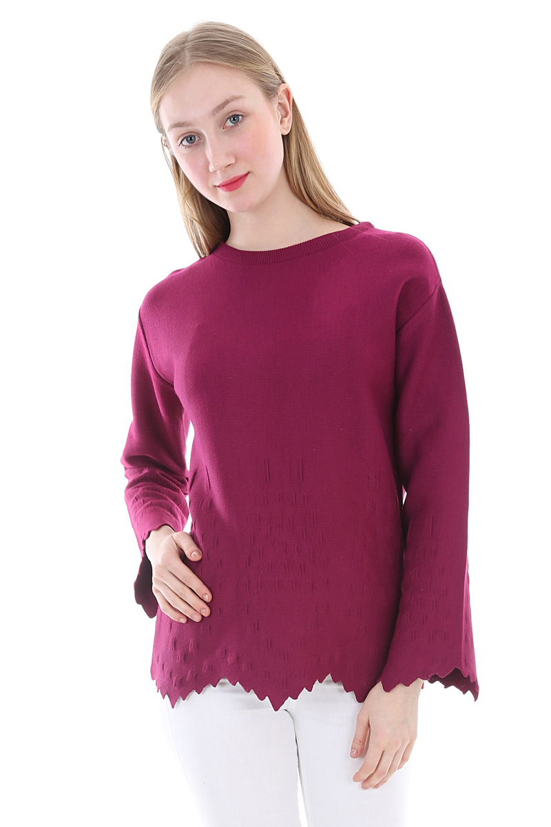 15576 ETEKLERİ ZİKZAK DESENLİ KAZAK - Mürdüm - BİGDART