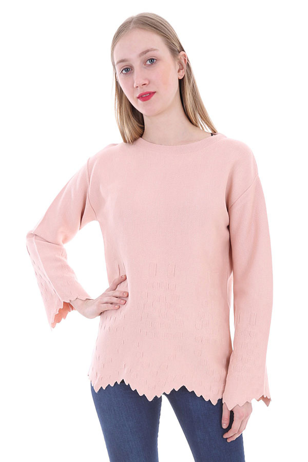 15576 ETEKLERİ ZİKZAK DESENLİ KAZAK - Pudra - BİGDART