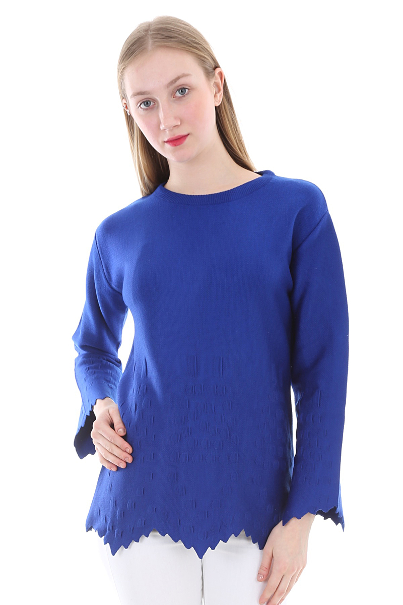 15576 ETEKLERİ ZİKZAK DESENLİ KAZAK - Saks - BİGDART