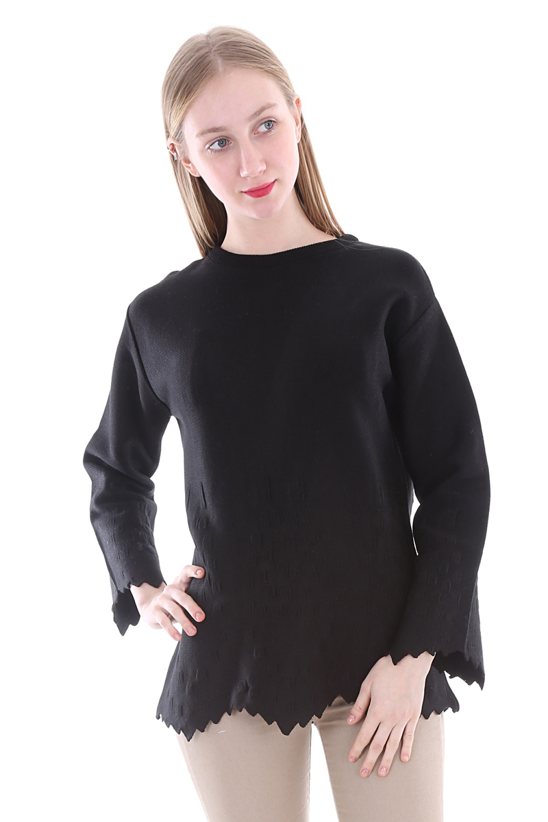 15576 ETEKLERİ ZİKZAK DESENLİ KAZAK - Siyah - BİGDART