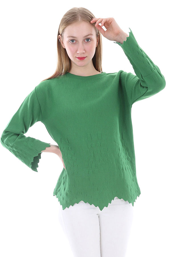 15576 ETEKLERİ ZİKZAK DESENLİ KAZAK - Yeşil - BİGDART