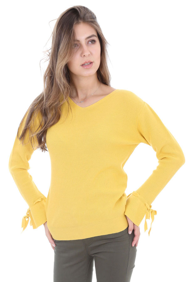 15578 SIRTI ÇAPRAZ TRİKO KAZAK - Sarı - BİGDART