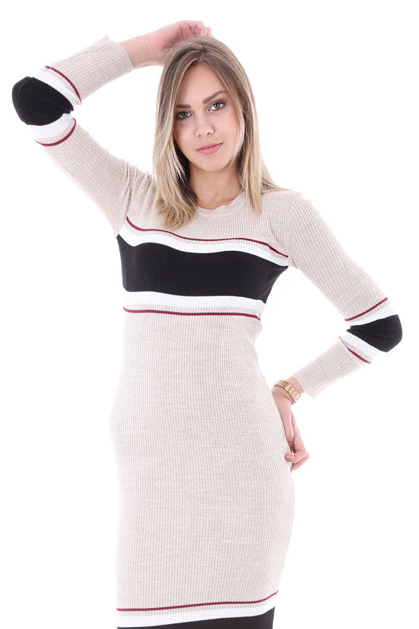 15587 FİTİLLİ TRİKO ELBİSE - Bej - BİGDART