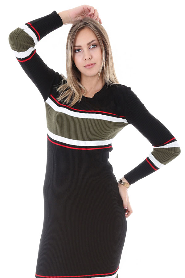 15587 FİTİLLİ TRİKO ELBİSE - Siyah - BİGDART