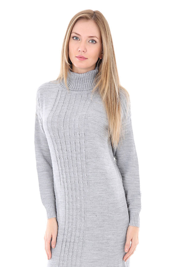 15588 BALIKÇI YAKA ÖRGÜ TRİKO ELBİSE - Gri - BİGDART