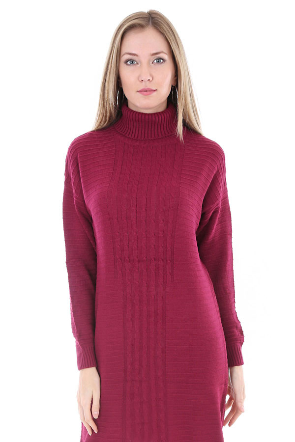 15588 BALIKÇI YAKA ÖRGÜ TRİKO ELBİSE - Mürdüm - BİGDART