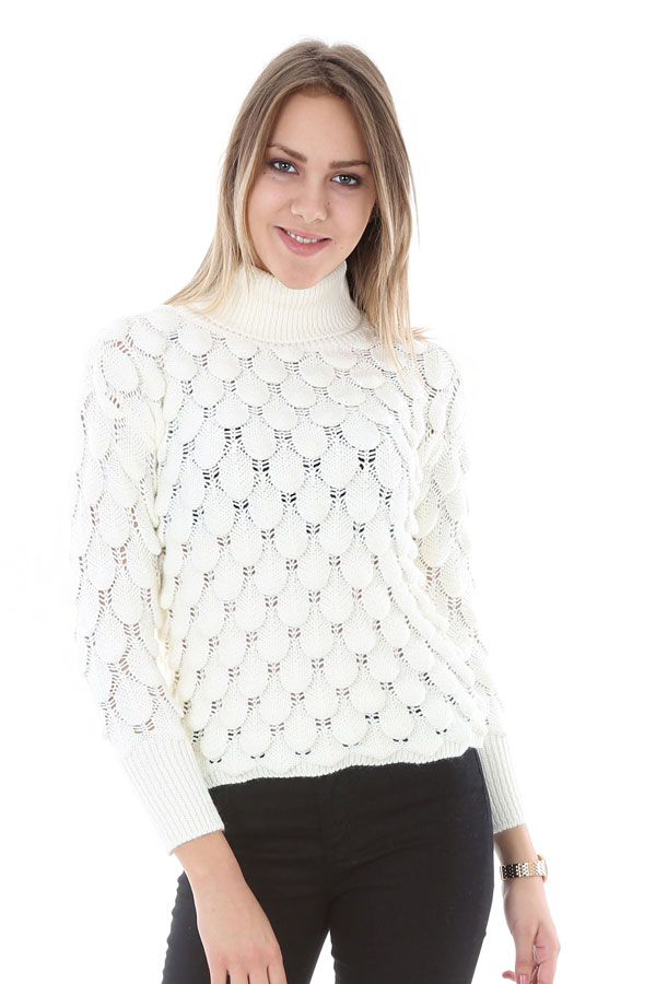 15591 DAMLA DESEN BOĞAZLI KAZAK - Ekru - BİGDART