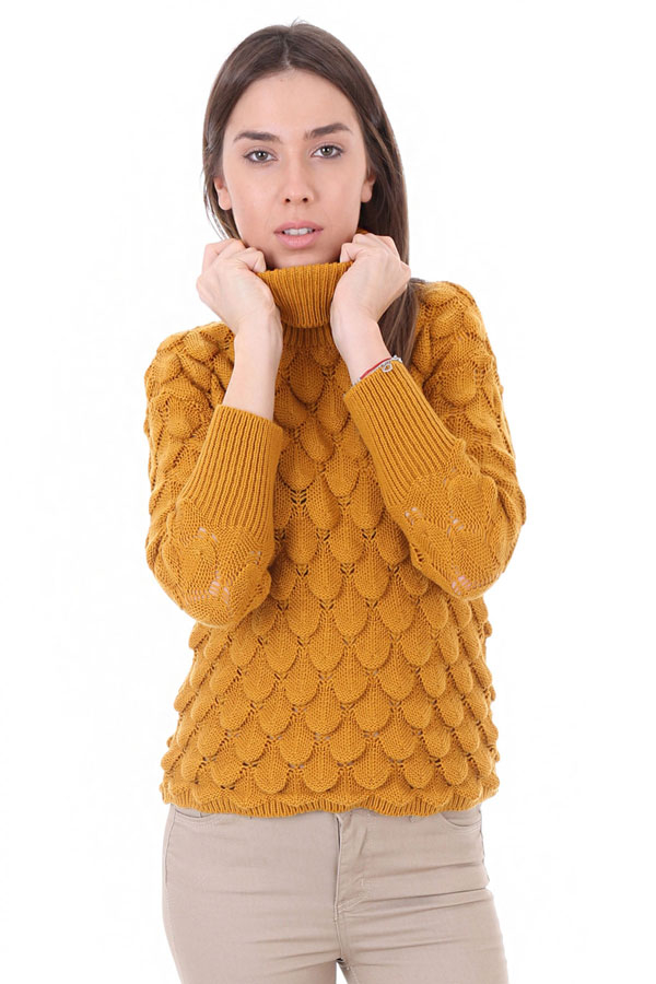 15591 DAMLA DESEN BOĞAZLI KAZAK - Hardal - BİGDART