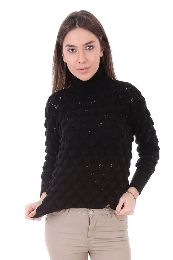 15591 DAMLA DESEN BOĞAZLI KAZAK - Siyah - BİGDART