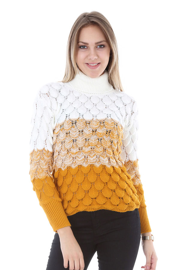 15592 DAMLA DESEN BOĞAZLI TRİKO KAZAK - Hardal - BİGDART