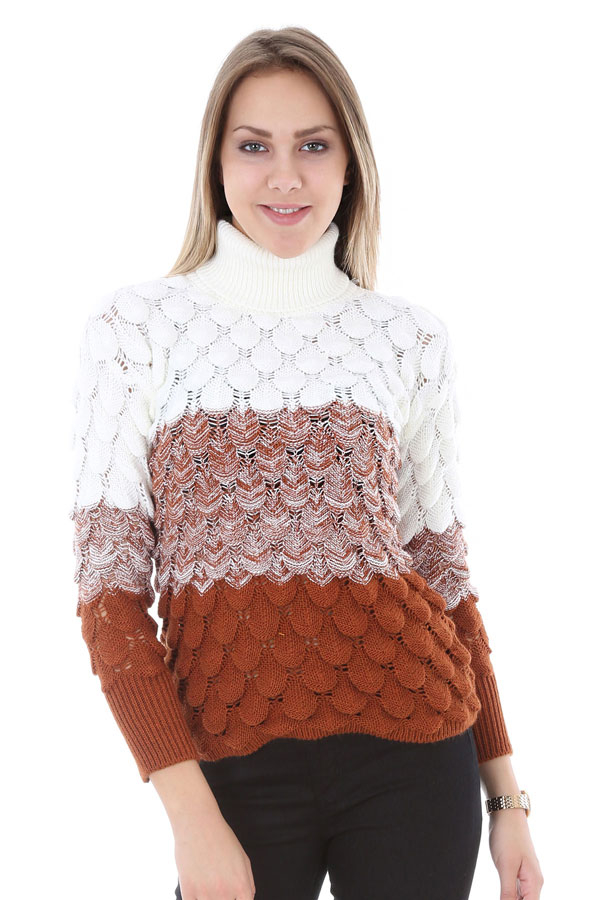 15592 DAMLA DESEN BOĞAZLI TRİKO KAZAK - Kiremit - BİGDART