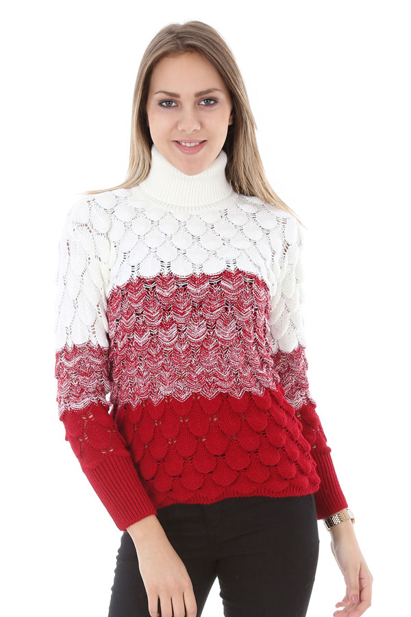 15592 DAMLA DESEN BOĞAZLI TRİKO KAZAK - Kırmızı - BİGDART