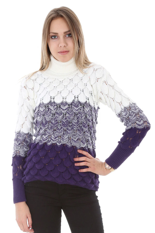 15592 DAMLA DESEN BOĞAZLI TRİKO KAZAK - Mor - BİGDART