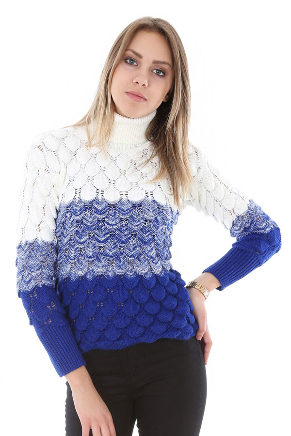 15592 DAMLA DESEN BOĞAZLI TRİKO KAZAK - Saks - BİGDART