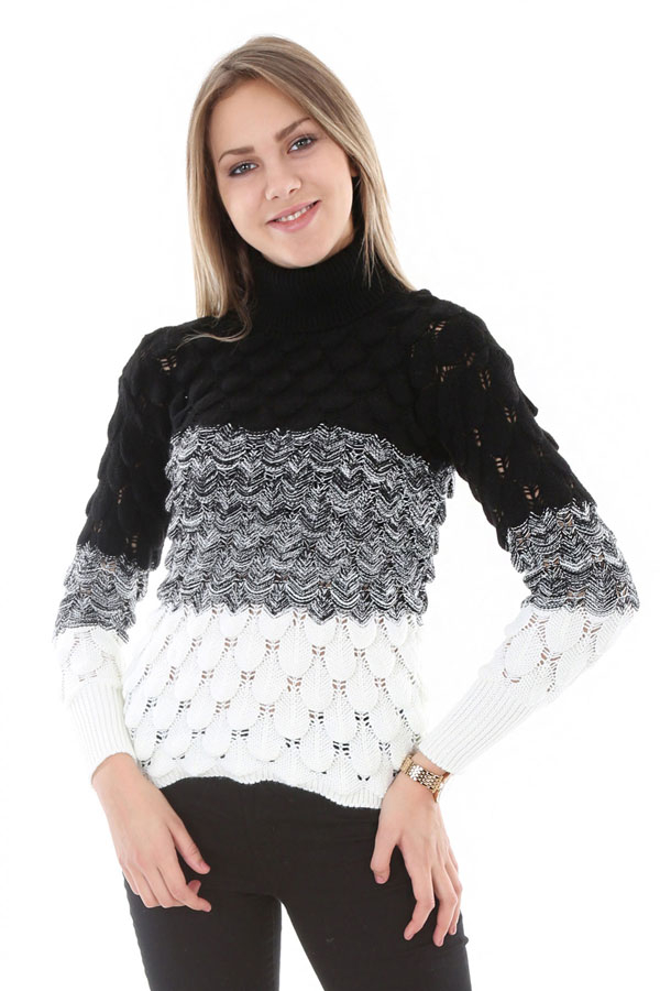 15592 DAMLA DESEN BOĞAZLI TRİKO KAZAK - Siyah - BİGDART