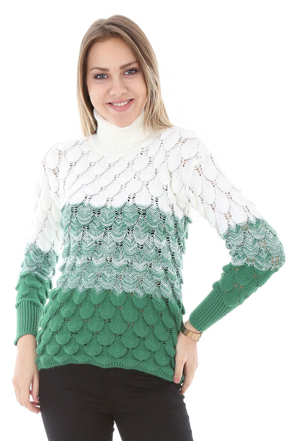 15592 DAMLA DESEN BOĞAZLI TRİKO KAZAK - Yeşil - BİGDART
