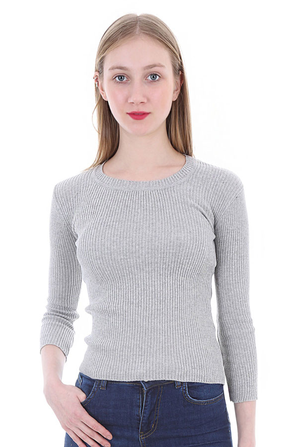 15595 BİSİKLET YAKA TRİKO KAZAK - Gri - BİGDART