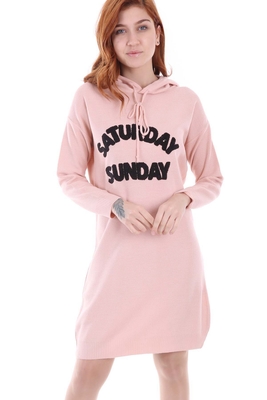 15604 KAPŞONLU TRİKO TUNİK - Pudra - BİGDART