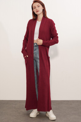 15690 Uzun Triko Hırka - Bordo