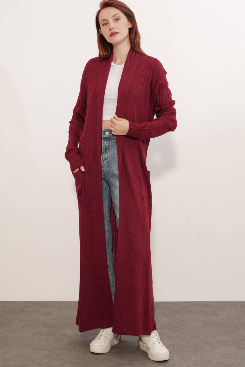 15690 Uzun Triko Hırka - Bordo
