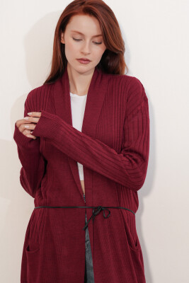15690 Uzun Triko Hırka - Bordo - 4