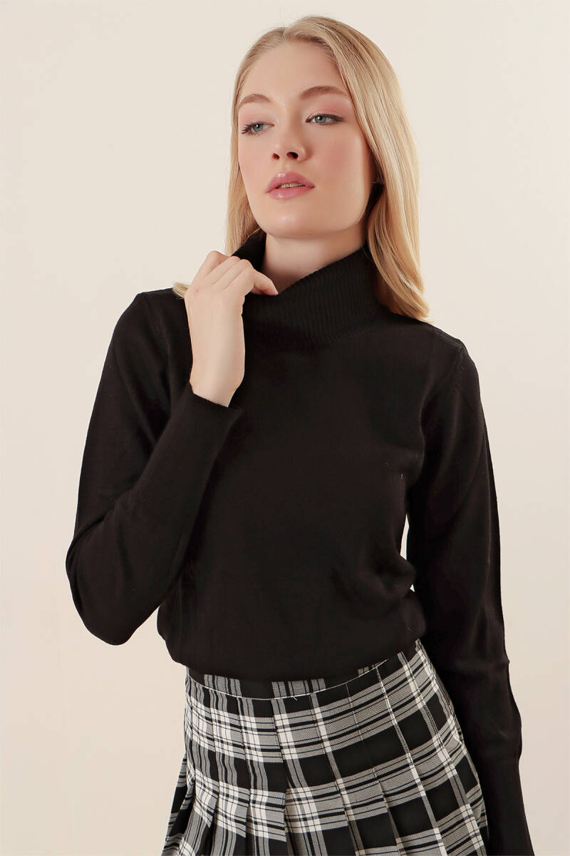 15747 Balıkçı Yaka Triko Kazak - Siyah - BİGDART