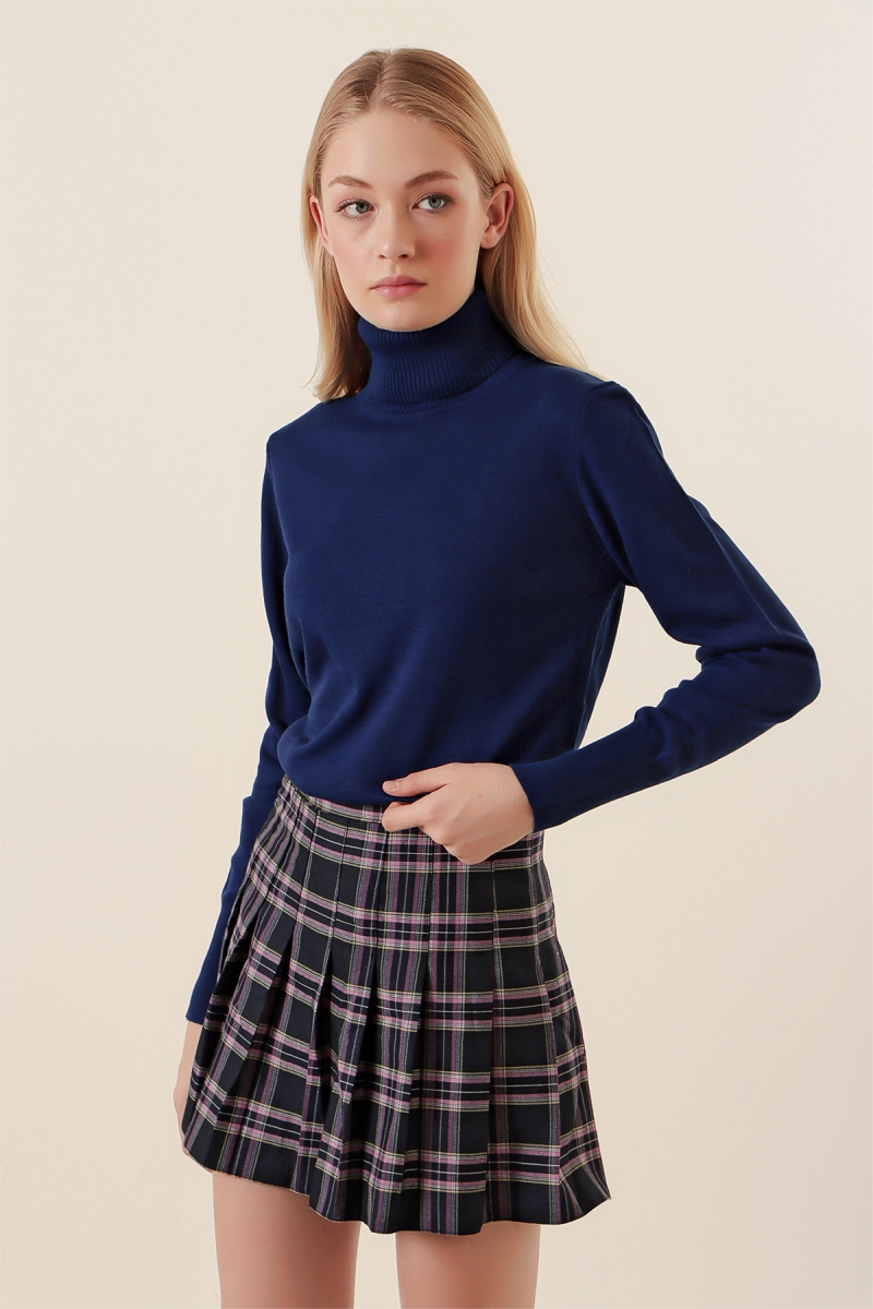 15747 Balıkçı Yaka Triko Kazak - Lacivert - BİGDART