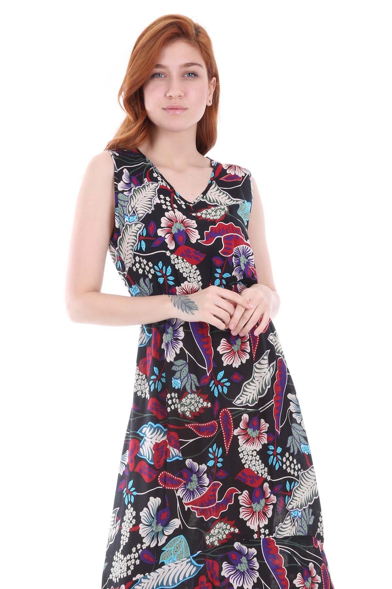 1576 DESENLİ KOLSUZ ELBİSE - Mor - BİGDART