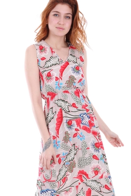 1576 DESENLİ KOLSUZ ELBİSE - Vizon - BİGDART