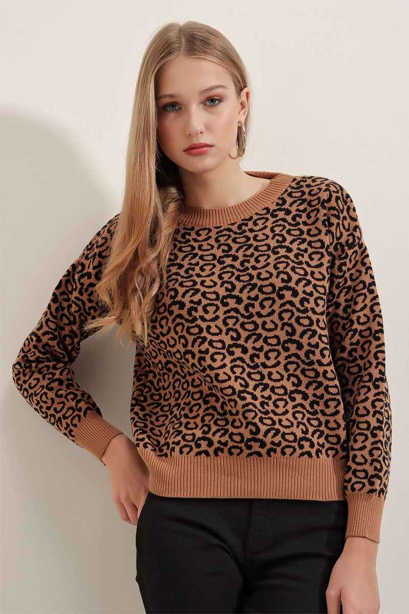 15761 Desenli Triko Kazak - Taba - BİGDART