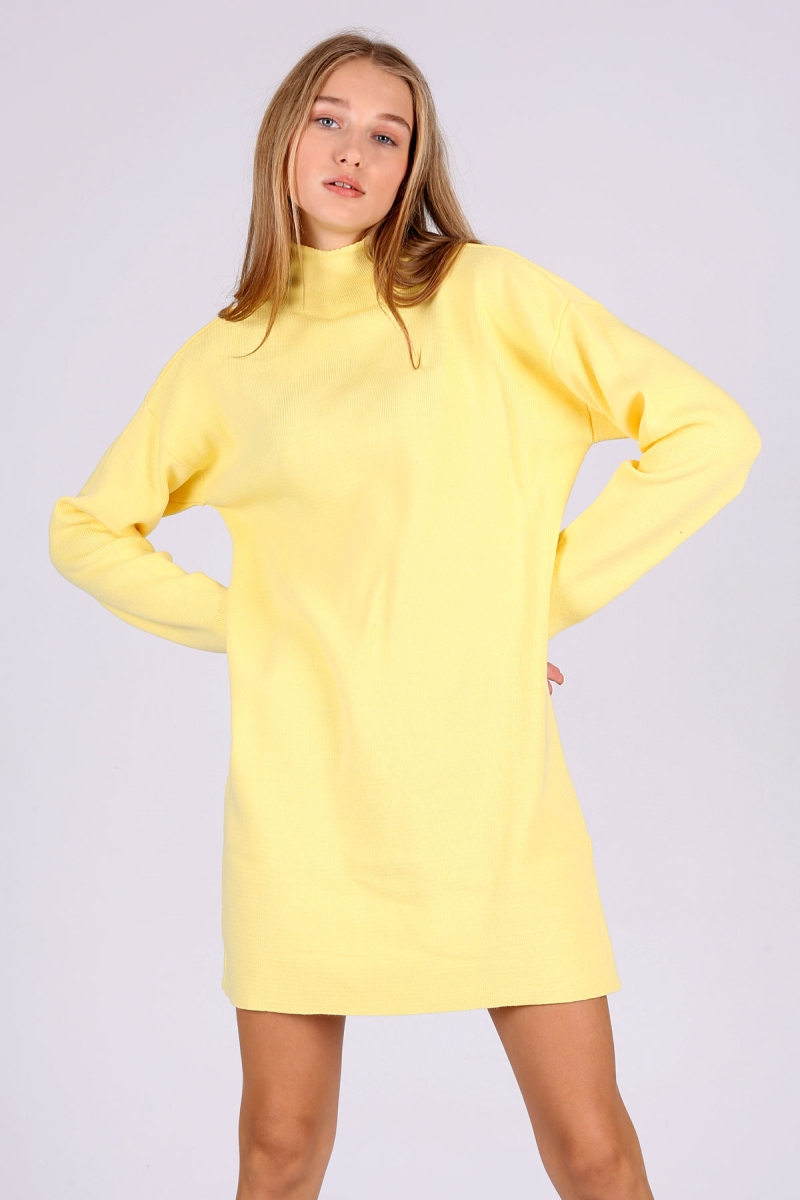 15765 Boğazlı Triko Tunik - Sarı - BİGDART