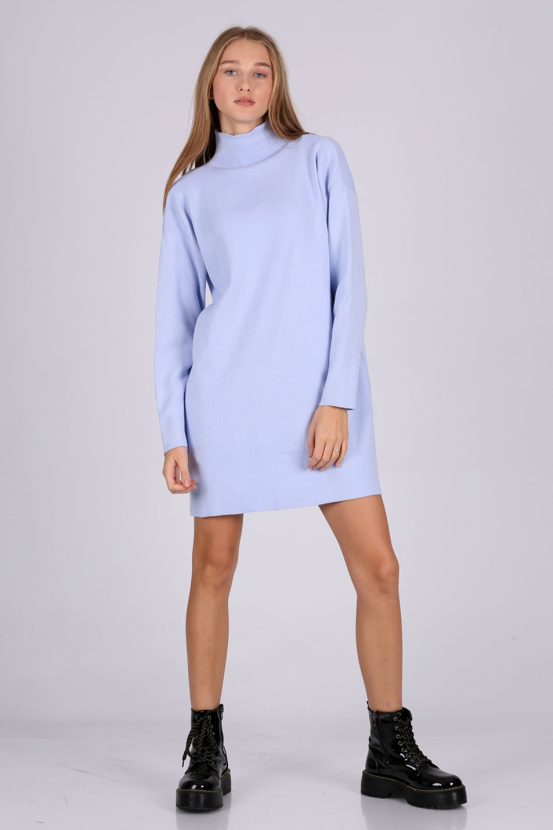 15765 Boğazlı Triko Tunik - Mavi - BİGDART