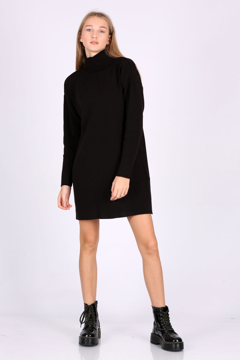 15765 Boğazlı Triko Tunik - Siyah - BİGDART