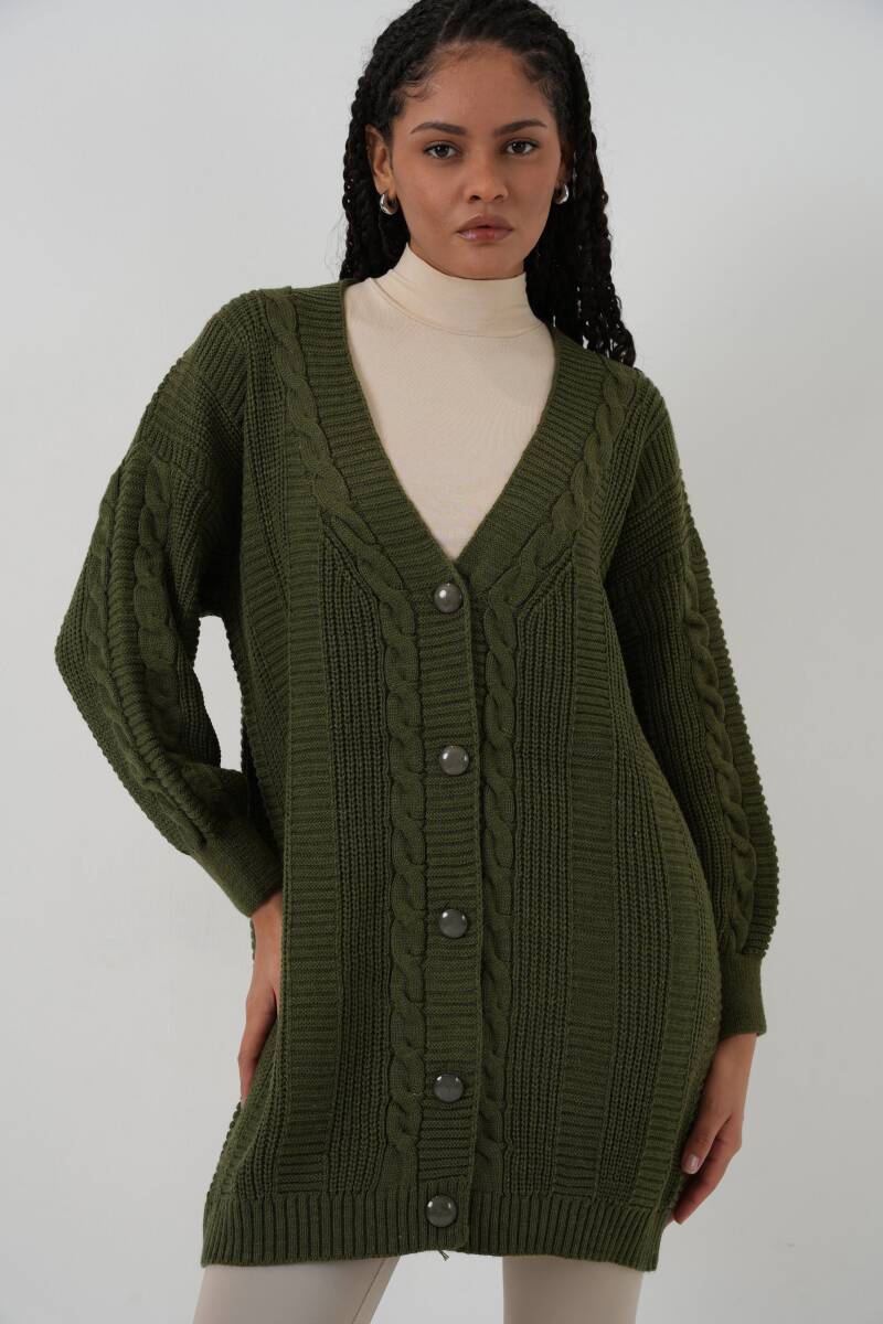 15768 Tesettür Triko Hırka - Haki - BİGDART